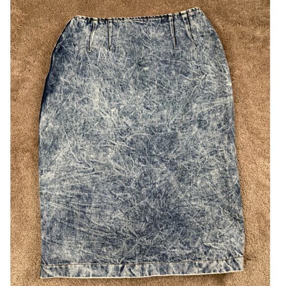 Vtg Acid Wash Denim Pencil Skirt Size 2 Fever Retro 90s Pleated Grunge Edgy - Picture 1 of 6